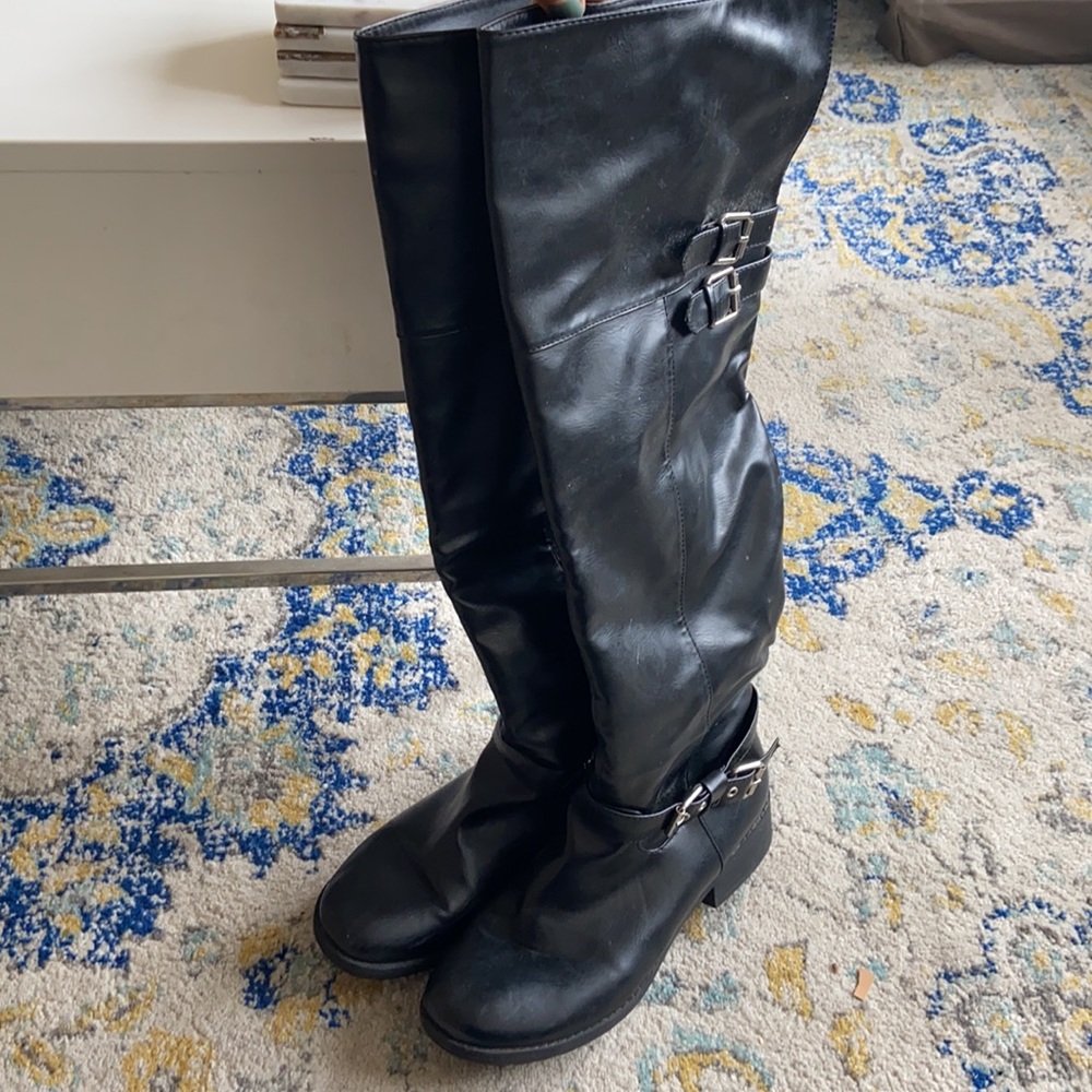Size 10M black faux leather over the knee boots